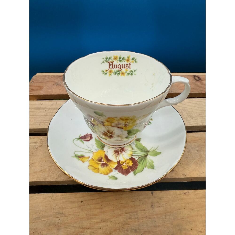 Vintage Sadler Bone China England August Pansy Tea Cup & Saucer Set